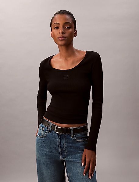 Calvin Klein Jeans Langarmshirt "LS WOVEN LABEL 2X2 RIB SCOOP NEC", Mit Run günstig online kaufen