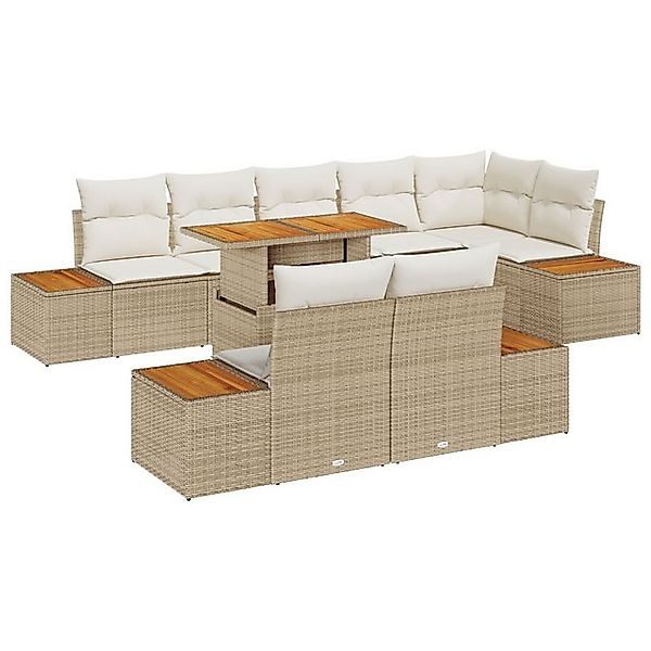 vidaXL Loungesofa 9-teilige Garten-Essgruppe mit Kissen Beige Poly-Rattan, günstig online kaufen