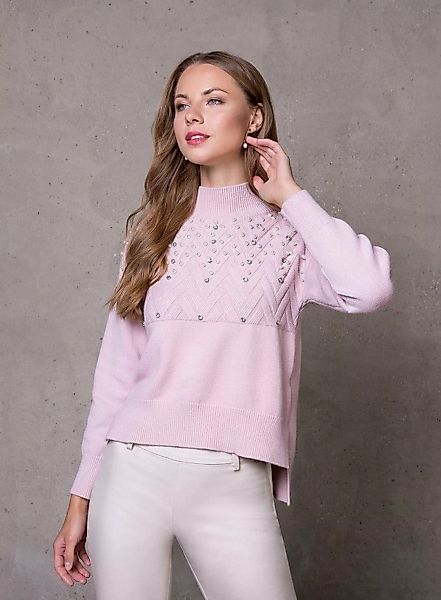 Passioni Strickpullover Pullover im Vokuhila-Stil mit Schmuck-Applikationen günstig online kaufen