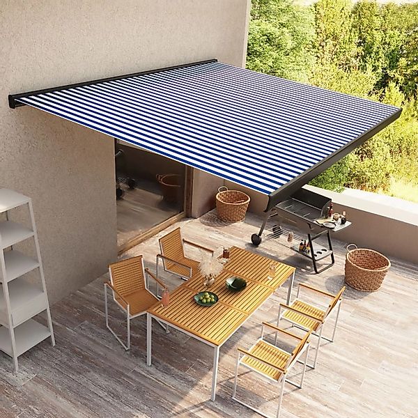 furnicato Kassettenmarkise mit Motor 450x300 cm Blau und Weiß günstig online kaufen