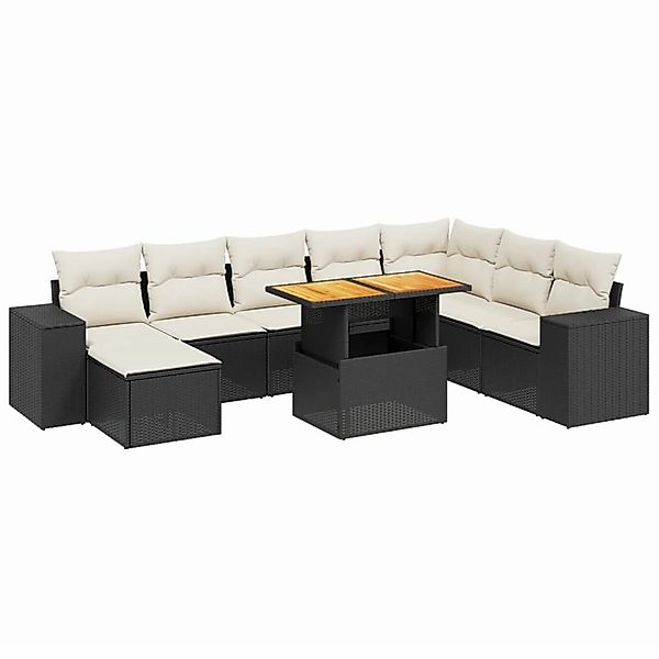 vidaXL 9-Tlg Garten-Sofagarnitur mit Kissen Schwarz Poly Rattan 3275961 günstig online kaufen