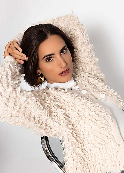 SASSYCLASSY Cardigan Strickjacke mit Loop-Struktur für Damen Kuschelige Jac günstig online kaufen