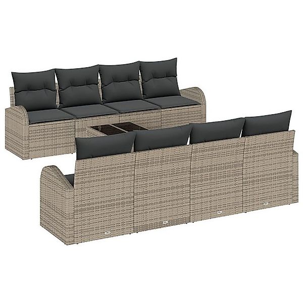 vidaXL Loungesofa 9-tlg. Garten-Sofagarnitur mit Kissen Grau Poly Rattan, 7 günstig online kaufen