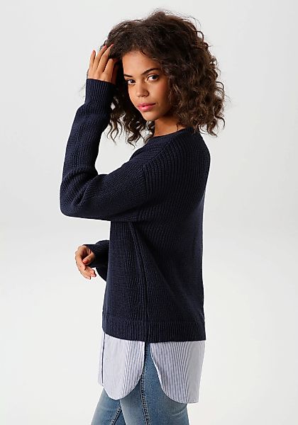 Aniston CASUAL Strickpullover, mit gestreiftem Bluseneinsatz am Saum - NEUE günstig online kaufen