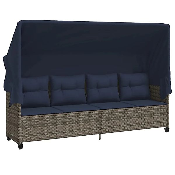 vidaXL Sonnenliege mit Dach und Kissen Grau Poly Rattan 368342 günstig online kaufen