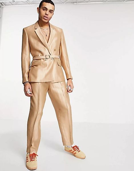 ASOS DESIGN – Übergroße, schmal zulaufende Anzughose in Gold-Metallic-Goldf günstig online kaufen