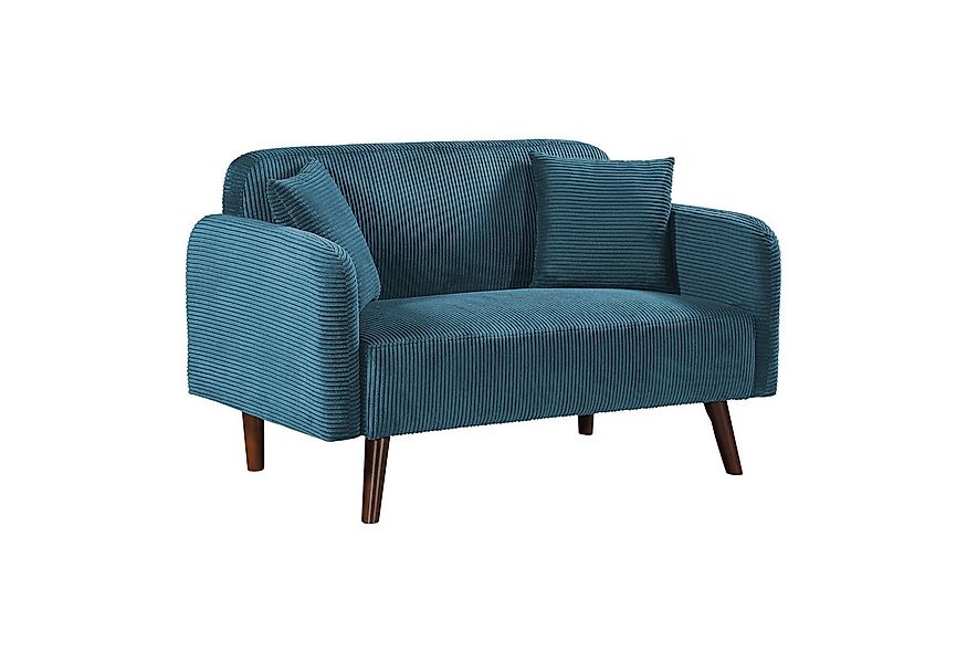 en.casa Sofa, 2-Sitzer »Midt« gepolstert Cord 132 x 70 x 81 cm Blau günstig online kaufen