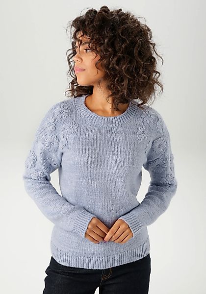 Aniston CASUAL Strickpullover, mit aufgestrickten Blüten verziert - NEUE KO günstig online kaufen
