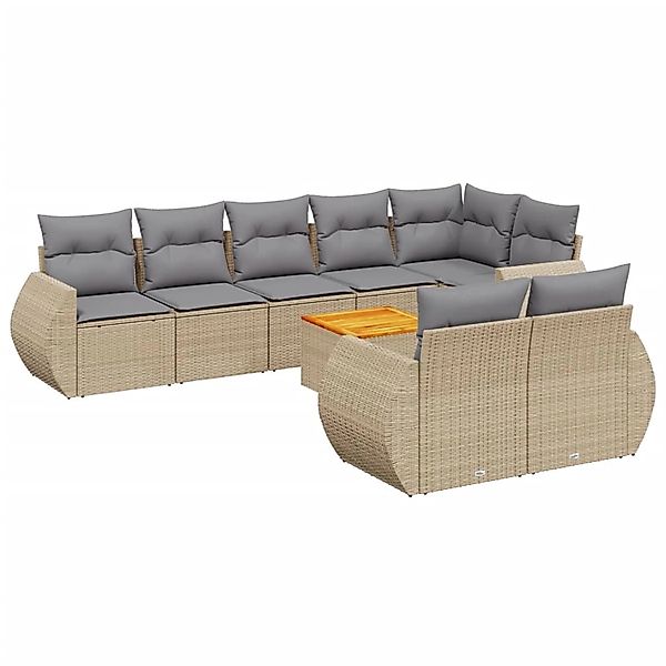 vidaXL 9-Tlg Garten-Sofagarnitur mit Kissen Beige Poly Rattan 3225093 günstig online kaufen