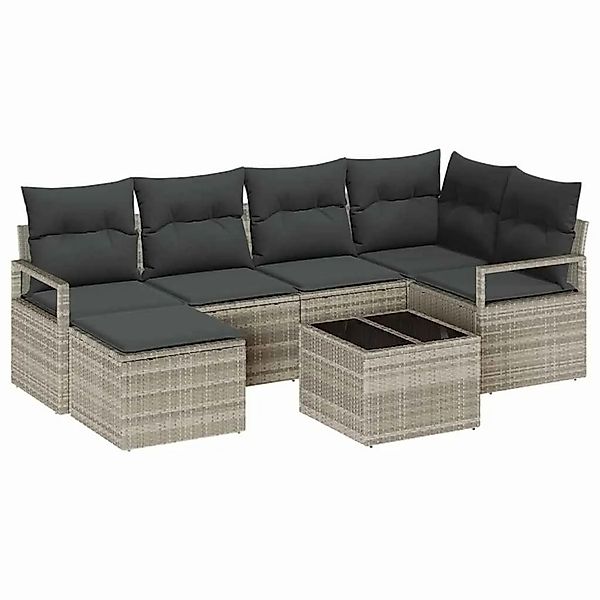 vidaXL Sofa Set mit Kissen mit Speicher 7-Tlg Hellgrau Poly-Rattan 3355131 günstig online kaufen