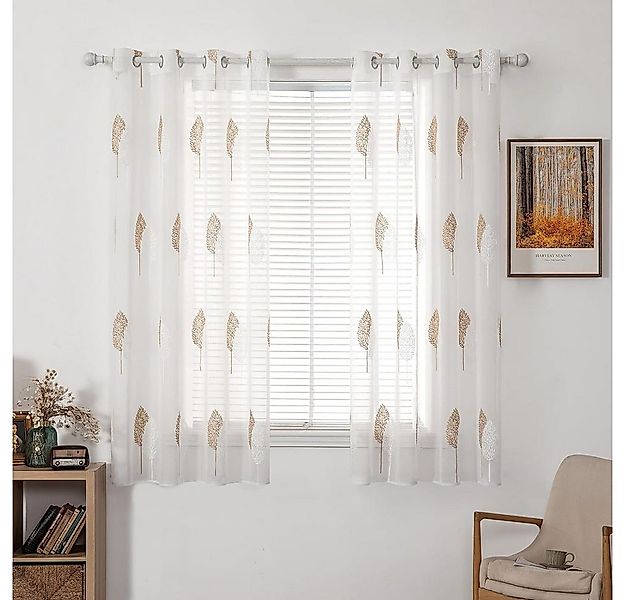 NUODWELL Gardine 2er Set Wohnzimmer Vorhänge, Modern Stickerei Blätter Must günstig online kaufen