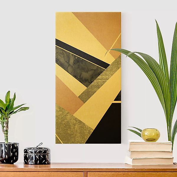 Leinwandbild Gold Goldene Geometrie - Rosa Schwarz günstig online kaufen