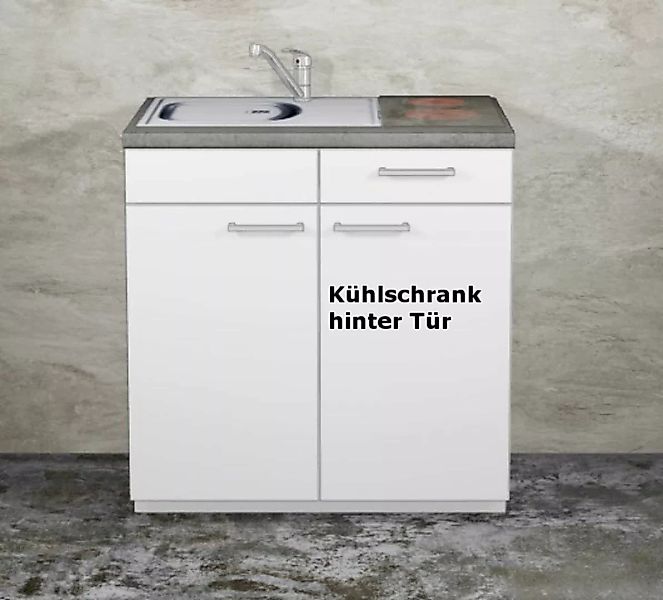 Miniküche MANKAMINI 9 Weiß (Höhe XXL) Küchenzeile 100 cm mit Kochfeld, Kühl günstig online kaufen