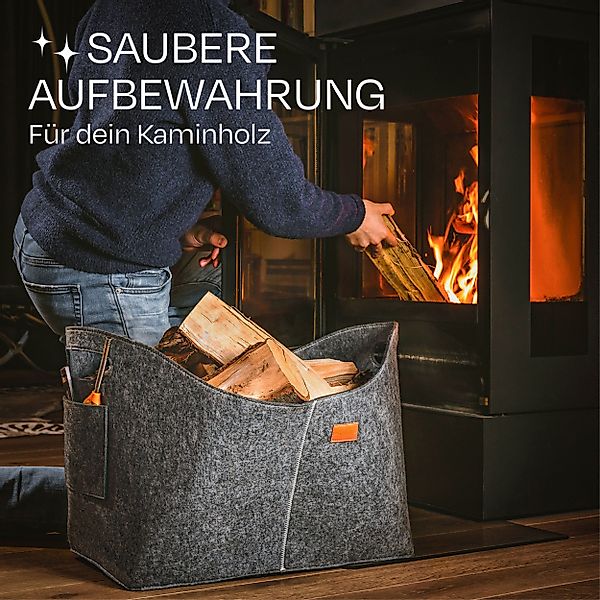 Praknu Kaminholzkorb Kaminholztasche Grau aus Filz günstig online kaufen