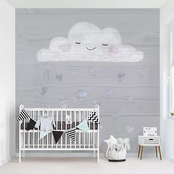Bilderwelten Kindertapete Wolke mit silbernen Herzen Gr. 192 x 192 günstig online kaufen