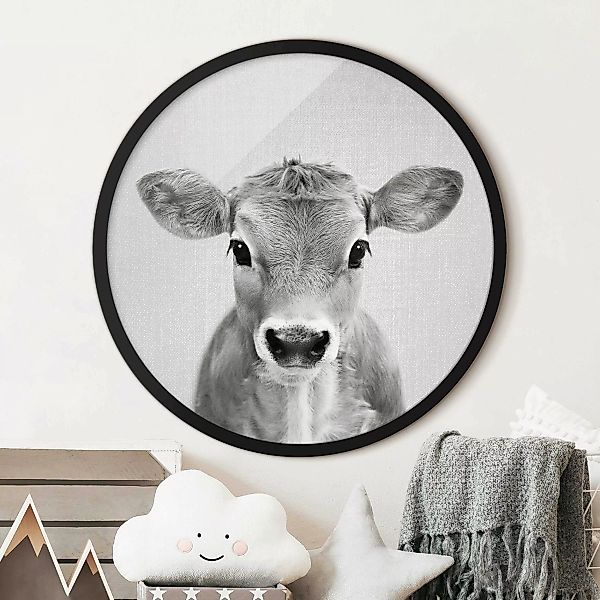 Rundes Gerahmtes Bild Baby Kuh Kira Schwarz Weiß günstig online kaufen