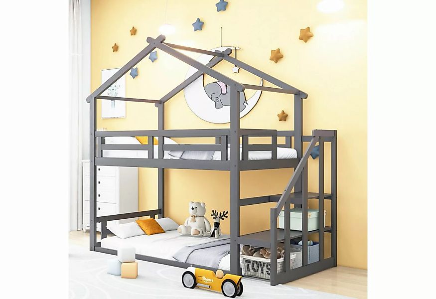 WISHDOR Etagenbett Kinderbett 90*200cm, Niedriges Etagenbett (mit Sicherhei günstig online kaufen