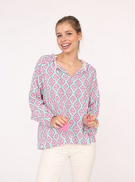 Zwillingsherz Schlupfbluse "Ovale Ranken" Bindeband mit Tasseln, Langarm, V günstig online kaufen