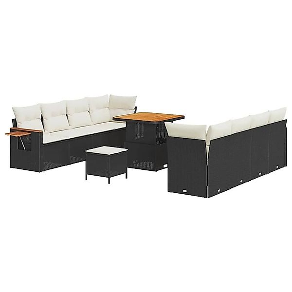 vidaXL Gartensofa-Set mit Kissen 12 Stk Schwarz und Creme Poly-Rattan 33650 günstig online kaufen
