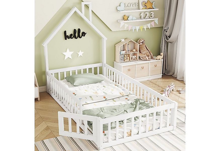 Flieks Kinderbett, Massivholzbett 90x200cm mit Schornsteinform und Lattenro günstig online kaufen