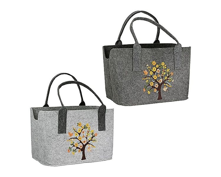 MF Shopper Filztasche Bluetezeit grau 40 cm mit besticktem Blumen- und Voge günstig online kaufen