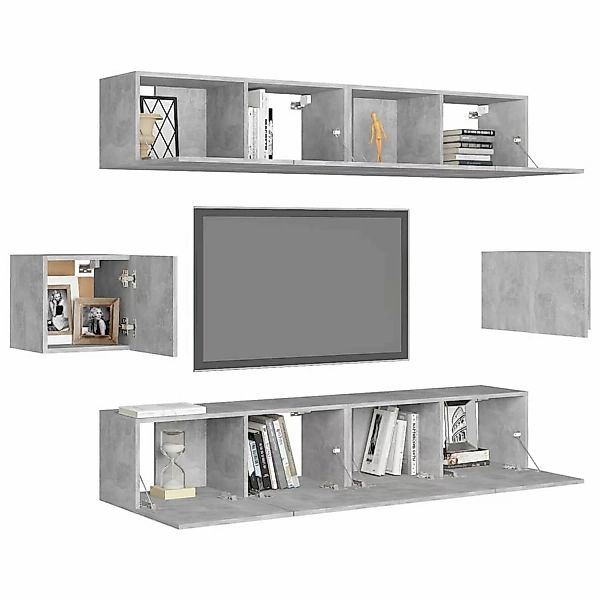 6-tlg. Tv-schrank-set Betongrau Spanplatte günstig online kaufen