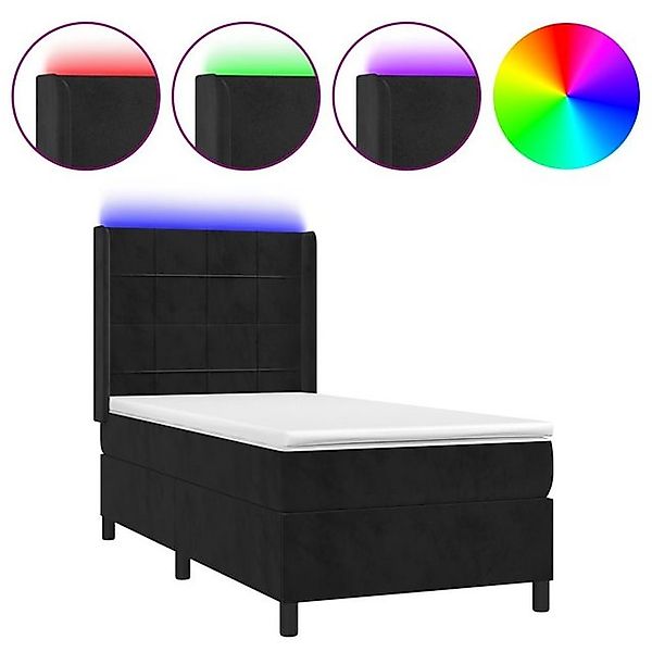 vidaXL Boxspringbett Boxspringbett mit Matratze LED Schwarz 90x190 cm Samt günstig online kaufen