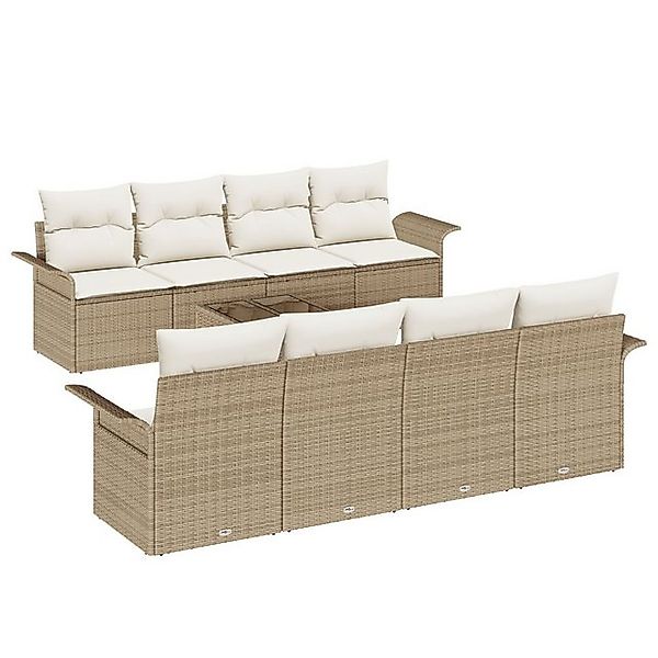 vidaXL Loungesofa 9-teiliges Garten-Sofa-Set mit Kissen Beige Poly Rattan, günstig online kaufen