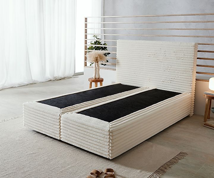 Boxspringgestell Dream-Well Plüsch-Cord Beige 140x200 cm günstig online kaufen