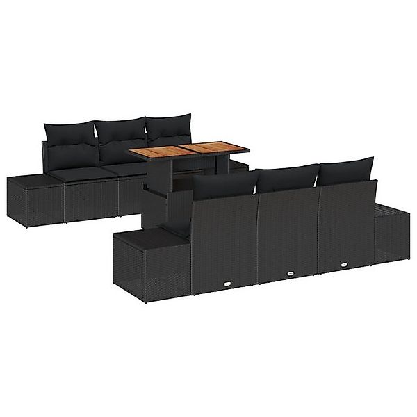 vidaXL Loungesofa 7-teiliges Garten Sofa Set mit Kissen Schwarz Poly Rattan günstig online kaufen