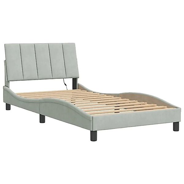vidaXL Bettgestell mit LED Ohne Matratze Hellgrau 100x200 cm Samt 3213763 günstig online kaufen