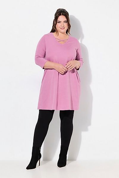 Ulla Popken Longshirt Longshirt Zierbänder A-Linie V-Ausschnitt 3/4-Arm günstig online kaufen