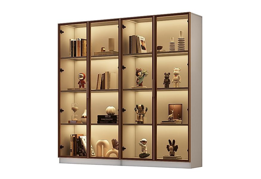 Merax Vitrine mit Glastüren (2-St) Badezimmerschrank mit LED,Mehrzweckschra günstig online kaufen