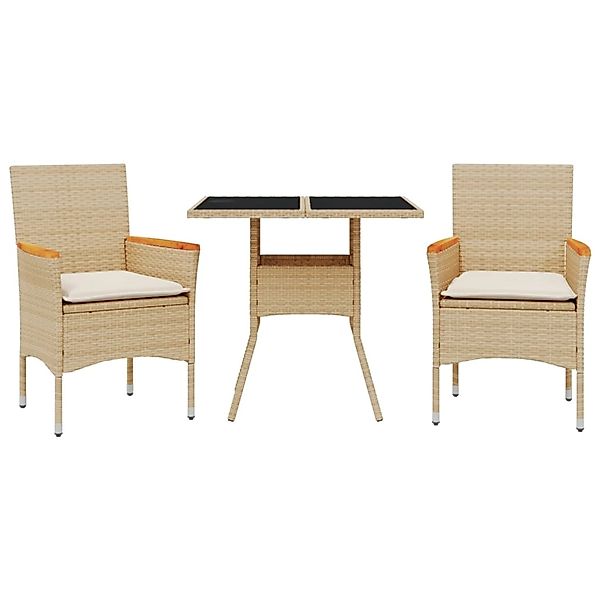 vidaXL 3-Tlg Garten-Essgruppe mit Kissen Beige Poly Rattan und Glas 3278707 günstig online kaufen