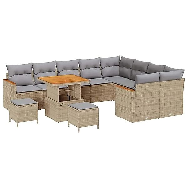 vidaXL Gartensofa-set mit Kissen mit Speicher 12-Tlg Beige Poly-Rattan 3365 günstig online kaufen