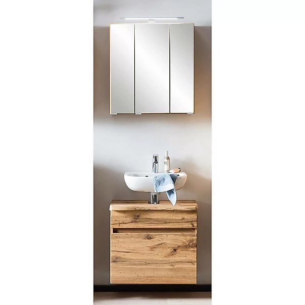 Waschplatz Kombination 61 cm breit mit Baumkante VIDAGO-03 in Wotan Eiche N günstig online kaufen