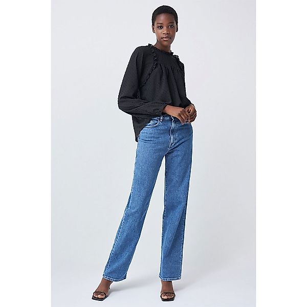 Salsa Jeans 126229-000 / Two-fabric Tunic Ruffles Langarm Bluse M Black günstig online kaufen