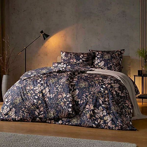 Estella Mako Satin Bettwäsche Mirella 7924-625 Blau Kupfer 135x200 günstig online kaufen