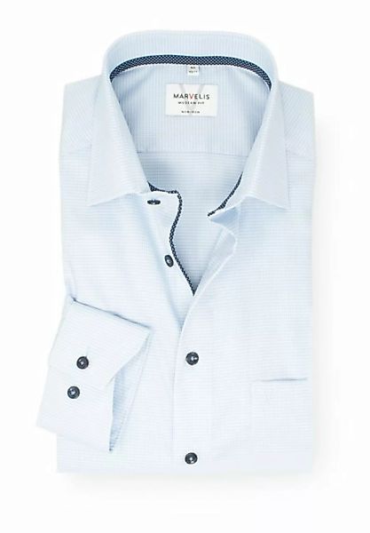 MARVELIS Businesshemd Businesshemd - Modern Fit - Langarm - Struktur - Bleu günstig online kaufen