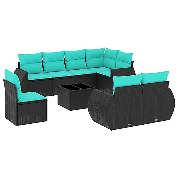 vidaXL 9-Tlg Gartensofa-Set mit Kissen Schwarzes Polyrattan 3221646 günstig online kaufen