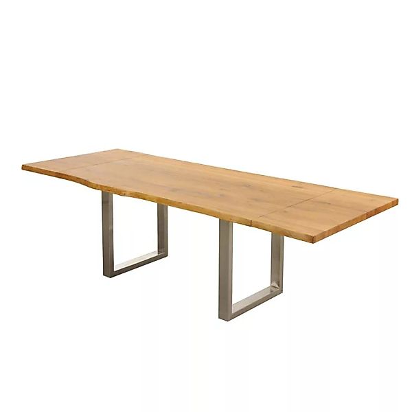 Massivholztisch aus Wildeiche Edelstahl Optik Metallgestell günstig online kaufen