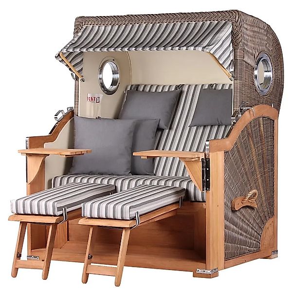 bene,iving Strandkorb Komplettset Königssee Teak Bullauge PE Grau Modell 54 günstig online kaufen