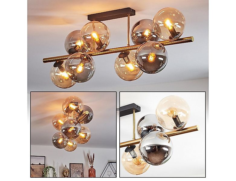 hofstein Deckenleuchte Deckenlampe aus Metall/Glas in Schwarz/Gold/Rauch/Be günstig online kaufen