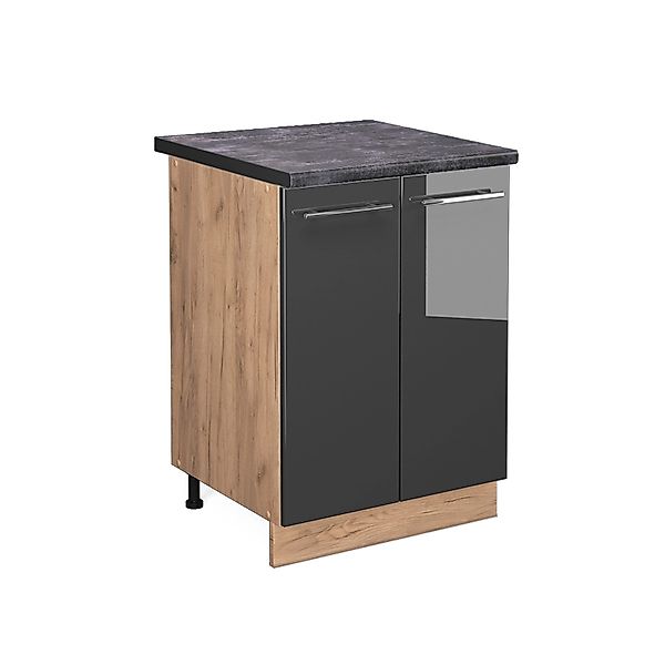 Vicco Küchenunterschrank Fame-Line Anthrazit Hochglanz/Goldkraft Eiche 60 c günstig online kaufen