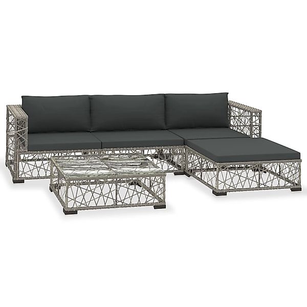 vidaXL 5-Tlg Garten-Lounge-Set mit Kissen Poly Rattan Grau 48303 günstig online kaufen