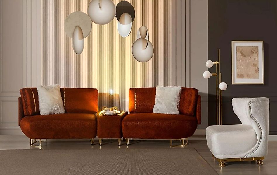 JVmoebel 3-Sitzer Oranges Sofa Mit einem Tisch 3-Sitzer Wohnzimmer Luxus Mö günstig online kaufen