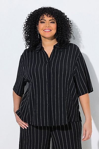 Ulla Popken Hemdbluse Jerseybluse Streifen Hemdkragen Halbarm günstig online kaufen