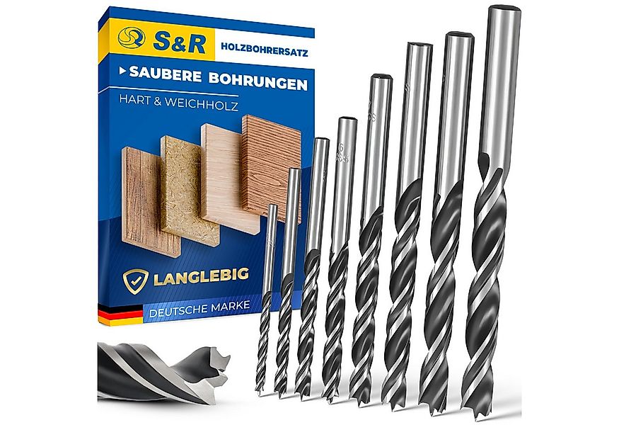 S&R Holzbohrer Dübelbohrer, Premium Holzspiralbohrer in Kunststoffbox, (Sat günstig online kaufen
