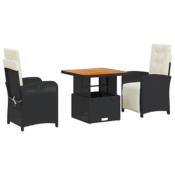 vidaXL 3-Tlg Garten-Essgruppe mit Kissen Schwarz Poly Rattan 3277315 günstig online kaufen