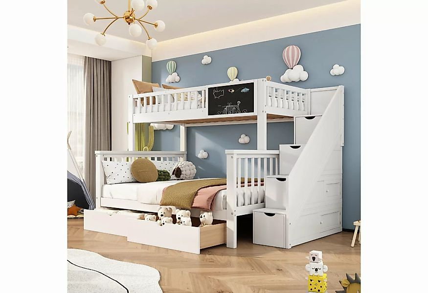 REDOM Etagenbett Kinderbett, mit Tafel Treppe Schubladen 90x200cm+140x200cm günstig online kaufen